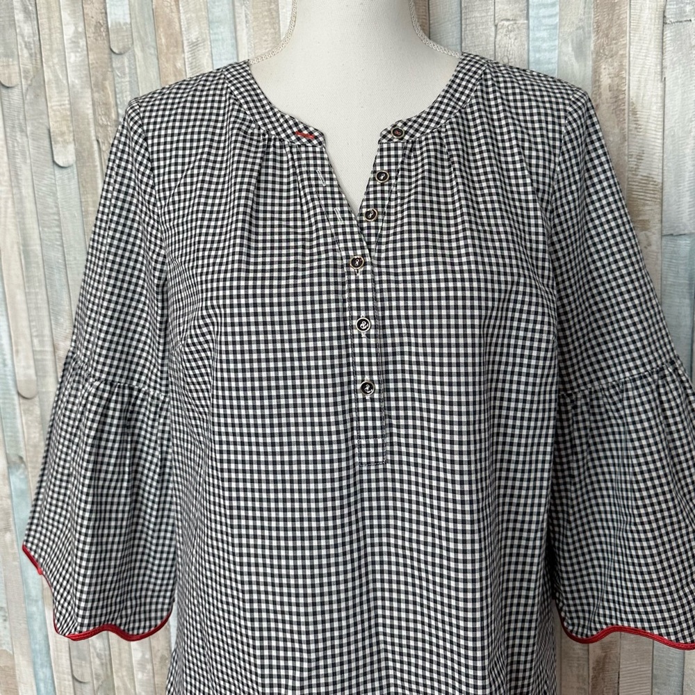Talbots MP Oprah Magazine Embroidered Popover Top Gingham Scalloped Bell Sleeve - Picture 4 of 10